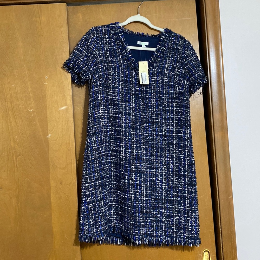NWT Jade navy weave, frayed shift dress - Picture 5 of 6